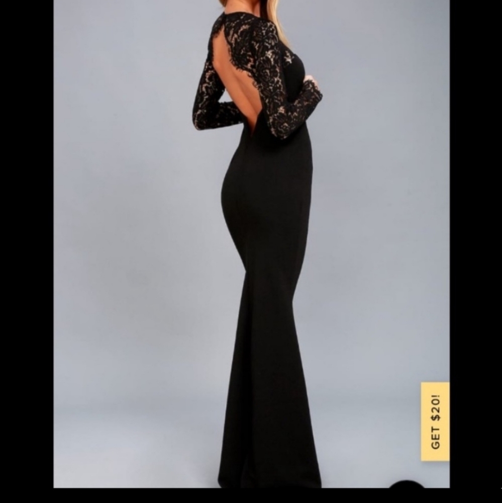 Lulus Whenever You Call Formal Black Backless Lace Long Sleeve Maxi Dress XS - Picture 2 of 9